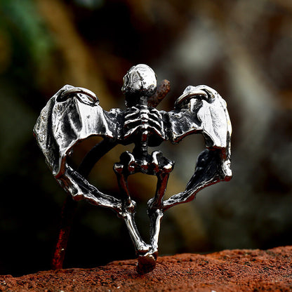 Men's Hip Hop Skull Wings Pendant Necklace