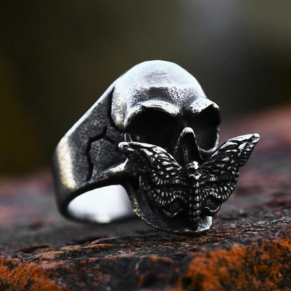 Mens Domineering Stainless Steel Moth Skull Ring