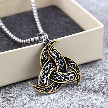 Vintage Stainless Steel Men's Single Sided Viking Celtic Knot Triangle Pendant Necklace