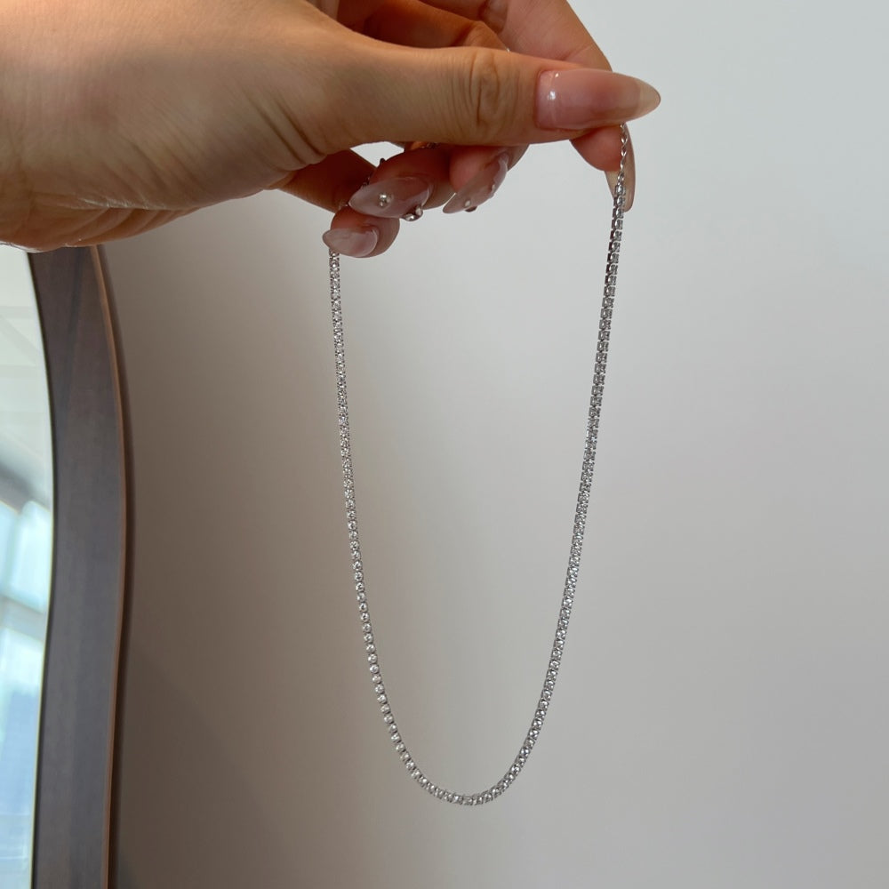 Women's Single Row Tennis Necklace, Prong‑Set Square Zirconia Inlay, S925 with White Gold Plating