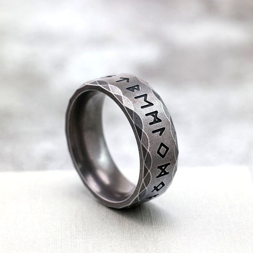 Vintage Antique Finish Stainless Steel Viking Rune Ring for Men