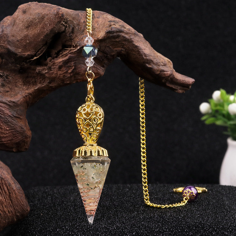 Golden Crystal Agate Resin Hexagonal Pyramid Spirit Pendulum