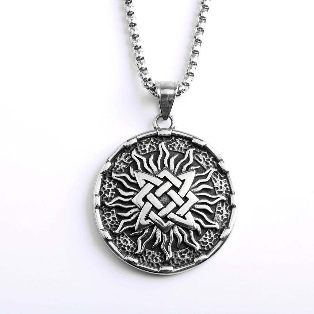 Vintage Stainless Steel Viking Slavic Medal Round Pendant Necklace for Men