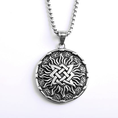 Vintage Stainless Steel Viking Slavic Medal Round Pendant Necklace for Men