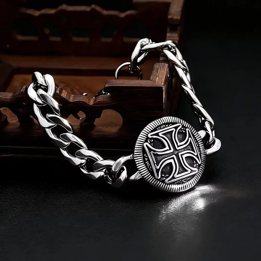 Men's Vintage Stainless Steel Cross Bracelet, Punk Hip Hop Trendy Unique Fashion Wrist Jewelry Accessory