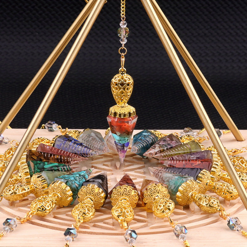 Golden Crystal Agate Resin Hexagonal Pyramid Spirit Pendulum