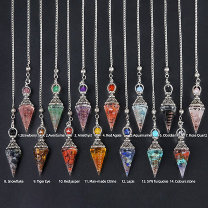 Antique silver crystal semi-precious stone multi-colored gravel resin spirit pendulum