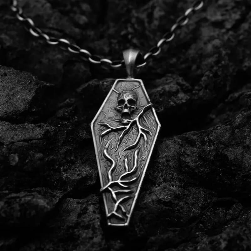 Men's Retro Skeleton Coffin Pendant Necklace