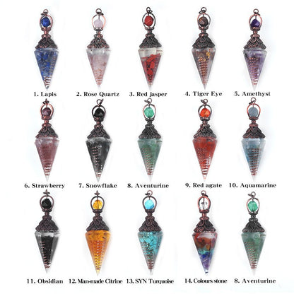 Copper-colored crushed stone resin crystal hexagonal pyramid spirit pendulum