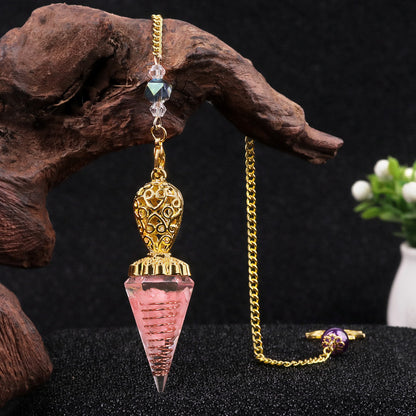 Golden Crystal Agate Resin Hexagonal Pyramid Spirit Pendulum
