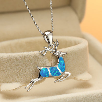 Opal Elk Pendant Necklace