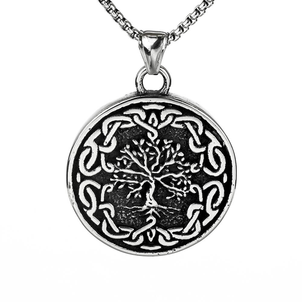 Men's Steel Viking Tree of Life Round Retro Hip Hop Jewelry Pendant Necklace
