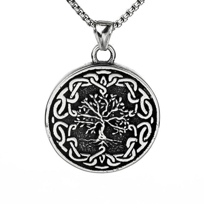 Men's Steel Viking Tree of Life Round Retro Hip Hop Jewelry Pendant Necklace