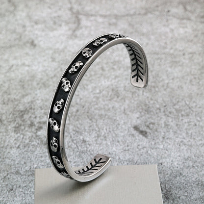 Vintage Punk Skull Stainless Steel Cuff Bracelet for Men, Biker Motorcycle Style Open C Bangle