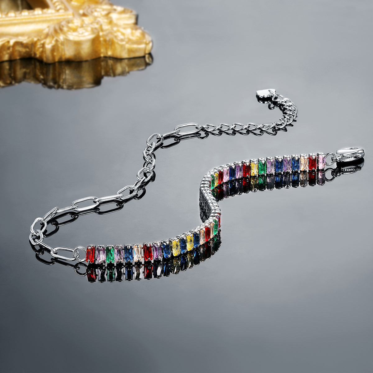 Women&Men's Square-Shaped Colorful Adjustable Lobster Claw Clasp Zircon Cuban Tennis Bracelet