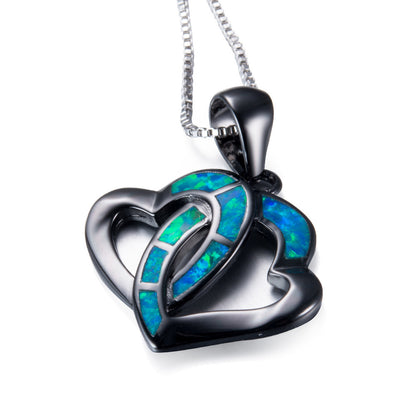 Half-side Opal double heart-shaped pendant necklace
