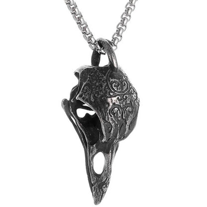 Men's Steel Vintage Raven Skull Pendant Necklace Nordic Viking Style Jewelry