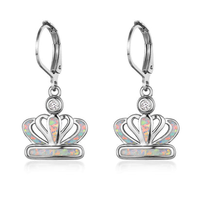 Women's Crown Blue Opal Zircon Dangle Earrings, Rose Gold Plating/White Gold Plating