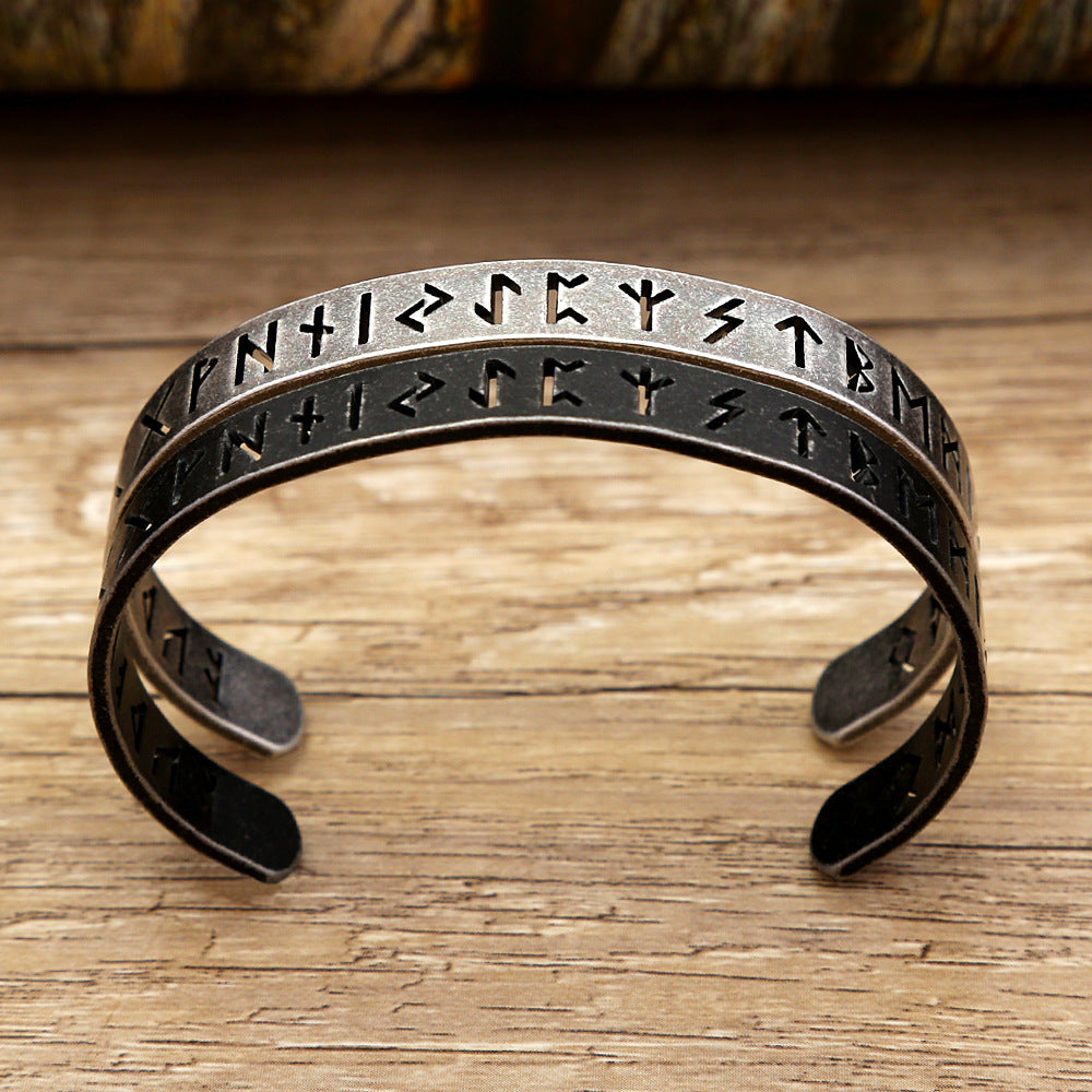 New Vintage Stainless Steel Men Bracelet, Retro European American Hollow Letter Character Open Cuff Jewelry