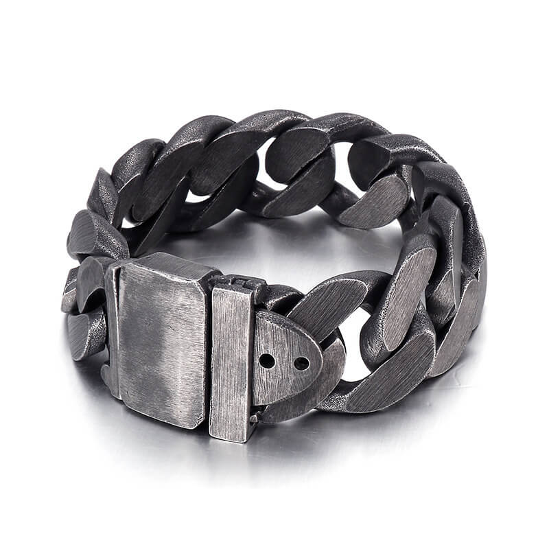Men's Vintage Black Wide-Face Cuban Link Belt Buckle Titanium Steel Bracelet