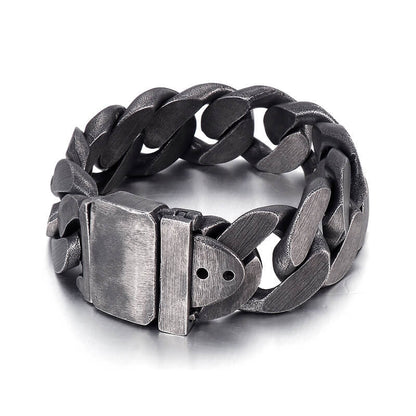 Men's Vintage Black Wide-Face Cuban Link Belt Buckle Titanium Steel Bracelet