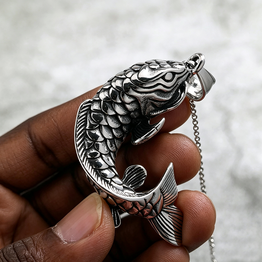 Men's Steel Koi Fish Pendant Necklace