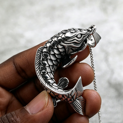Men's Steel Koi Fish Pendant Necklace