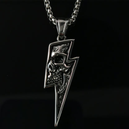 Men's Vintage Lightning Bolt And Skull Pendant Necklace