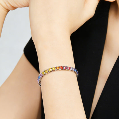 Women&Men's 18k White Gold-Plated 3mm Round Colored Zircon Tennis Bracelet