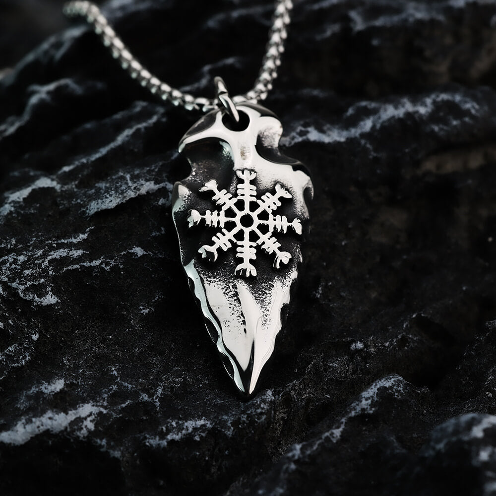 Men's Steel Viking Compass Spearhead Pendant Necklace