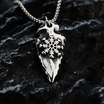 Men's Steel Viking Compass Spearhead Pendant Necklace