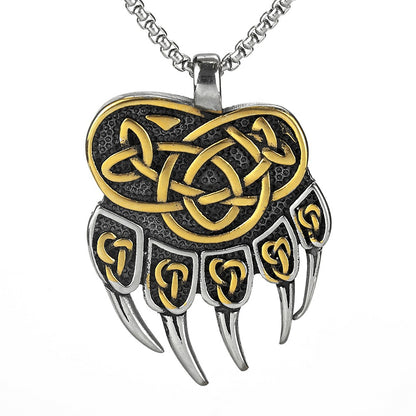 Vintage Men's Stainless Steel Viking Bear Claw Pendant Necklace