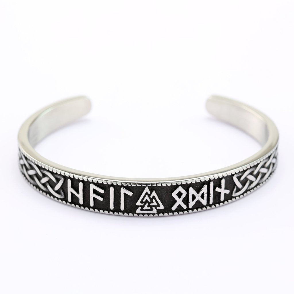 Nordic Retro Viking Rune Letter Open C Bracelet for Men, Vintage Stainless Steel Cuff Bangle