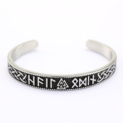 Nordic Retro Viking Rune Letter Open C Bracelet for Men, Vintage Stainless Steel Cuff Bangle