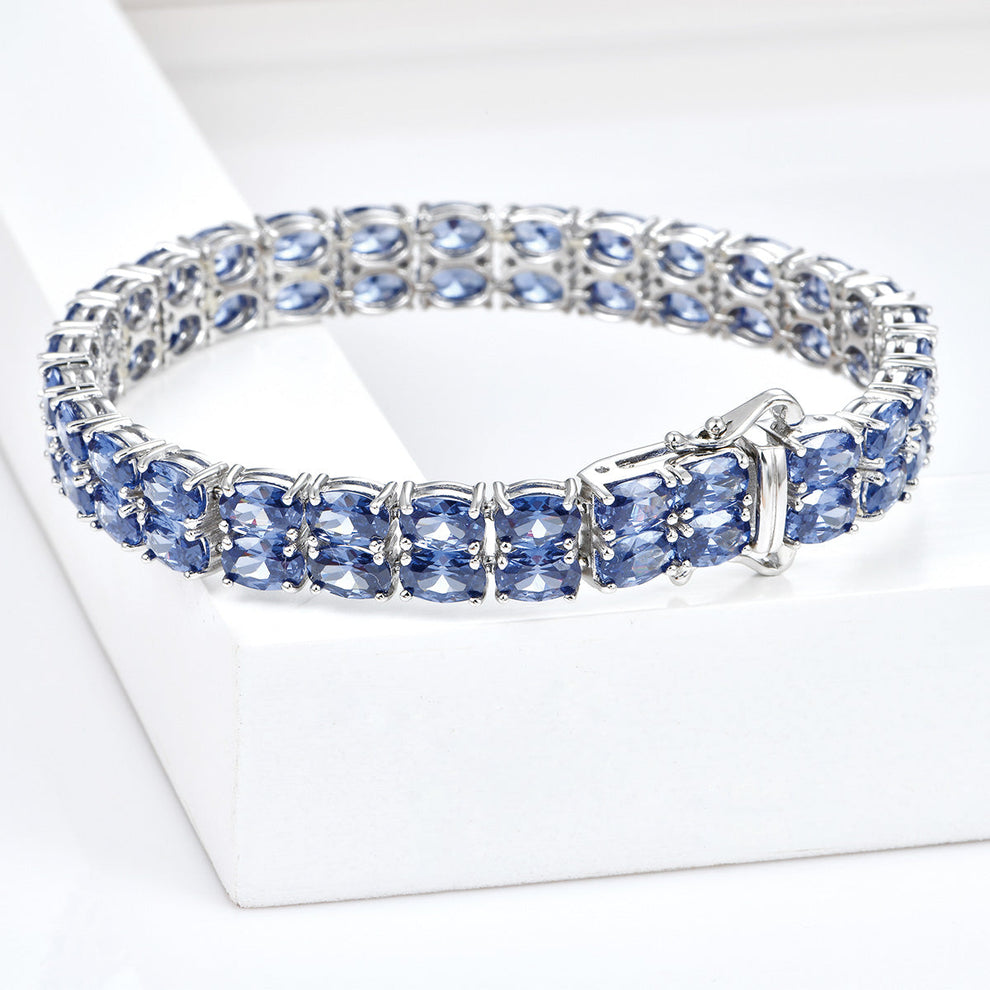 Women's Sterling Silver Pear Cut Blue Sapphire Tennis Bracelet