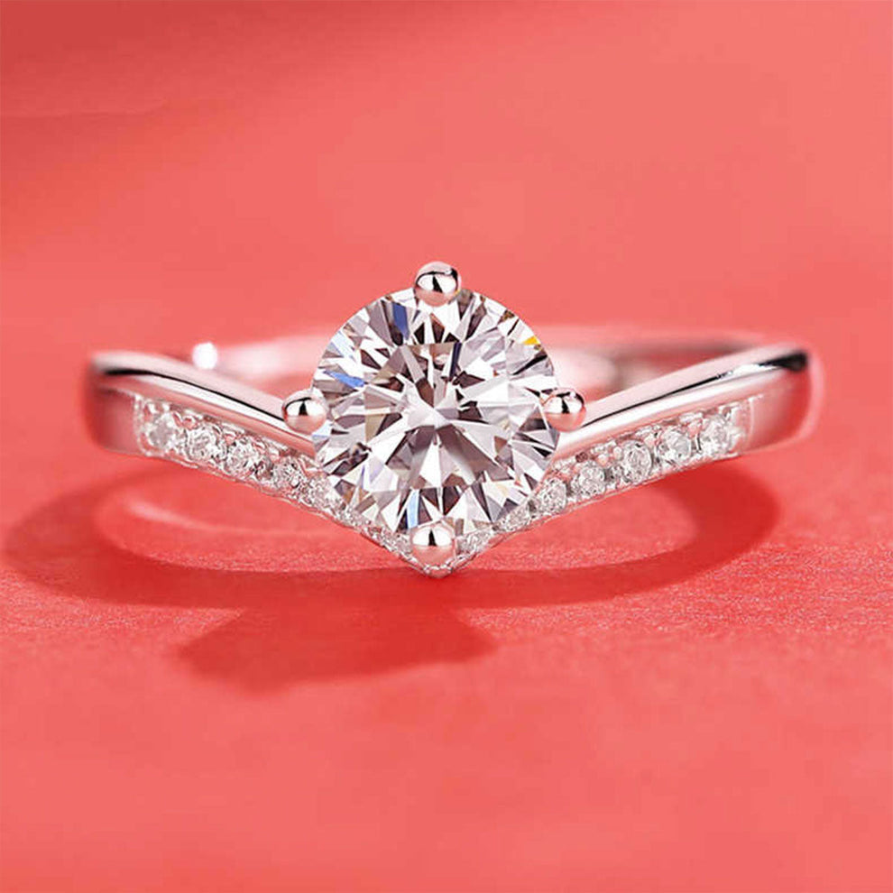 Women's White Gold Crown Shape Adjustable Moissanite Ring