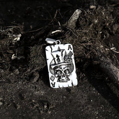 Men's Poker Spade A Skull Pendant Necklace