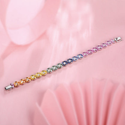 Women's Sterling Silver Pear Cut Colored Gem Flower Shape Plain Tennis Bracelet