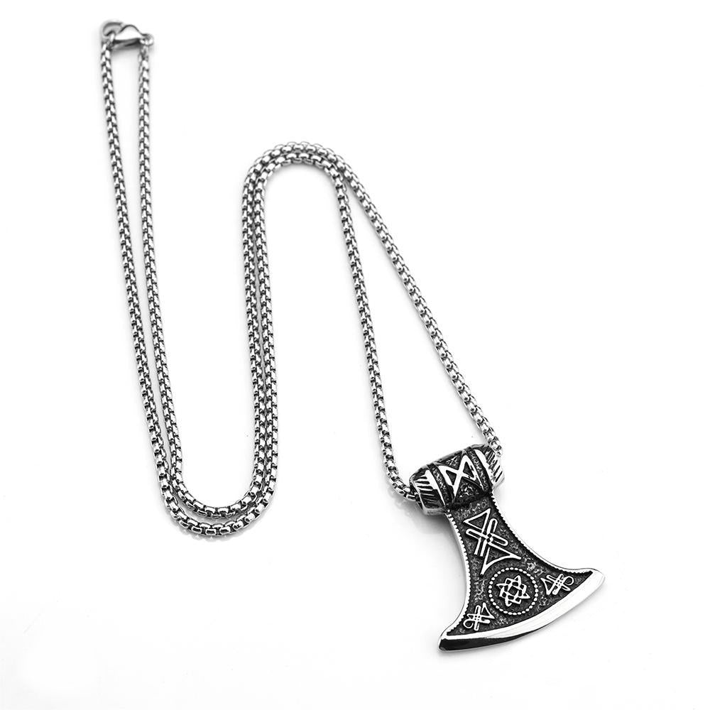 Vintage Stainless Steel Slavic Axe Pendant Necklace for Men