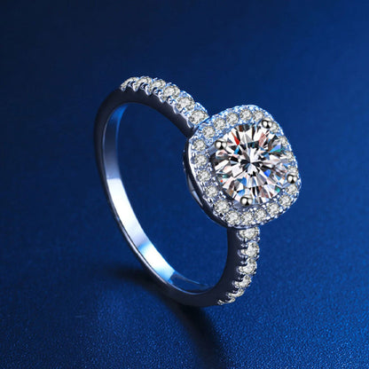 Women's White Gold Square Stones Adjustable Moissanite Ring