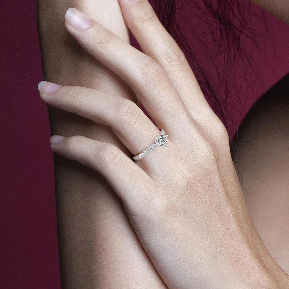 Women's White Gold Double Channel Set Stones Moissanite Adjustable Ring