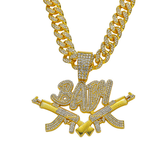 Hip-Hop Double-Gun Baby Cuban Chain Pendant Necklace