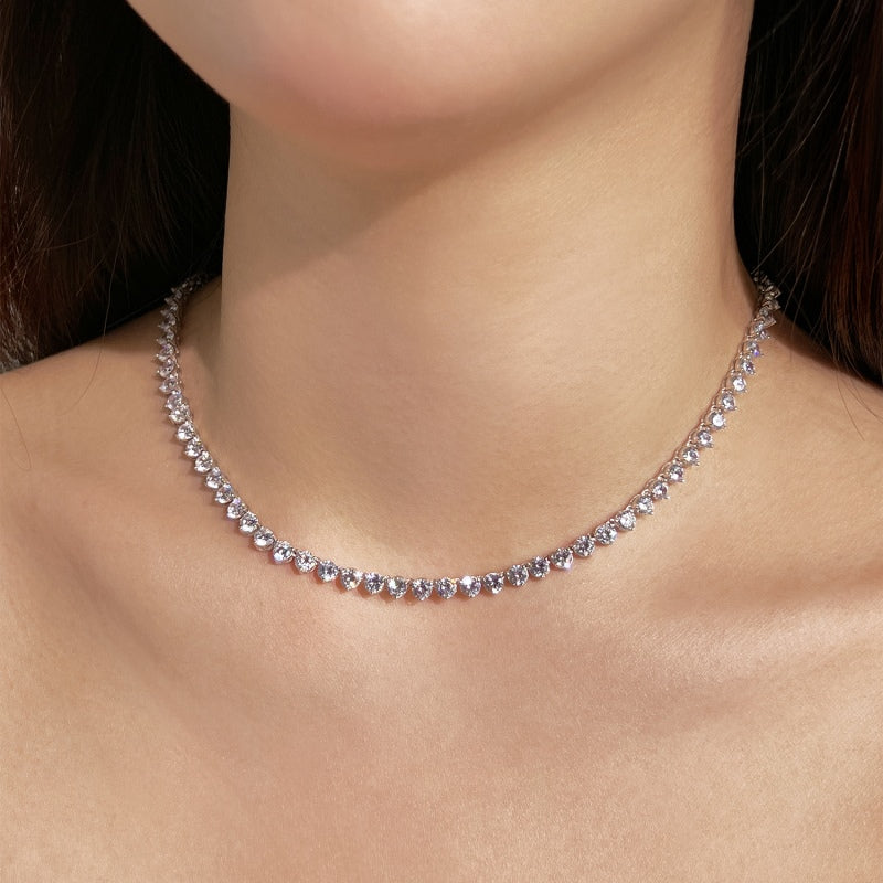 S925 Necklace, Minimalist Style Fully Paved with White Round Zircon