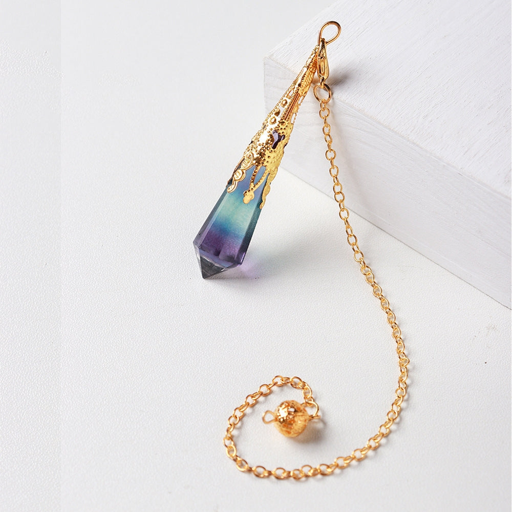 Vintage 6-Faceted Natural Rainbow Fluorite Crystal Spirit Pendulum
