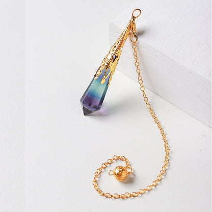 Vintage 6-Faceted Natural Rainbow Fluorite Crystal Spirit Pendulum