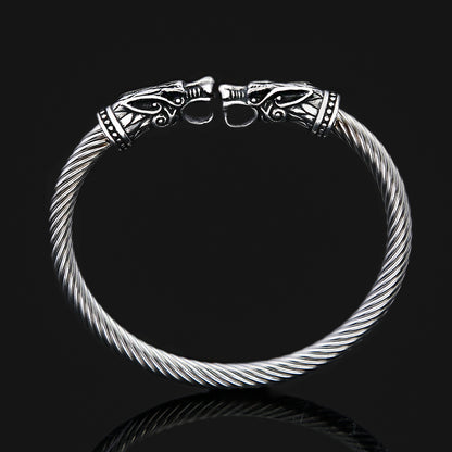 Men's Retro Double Dragon Head Twisted Open Cuff Bracelet