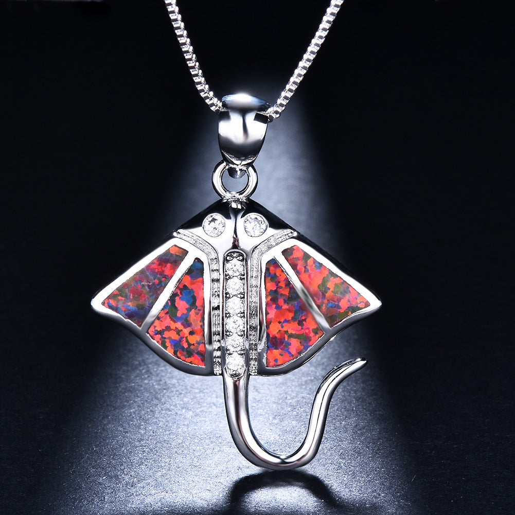Platinum blue Australian batfish pendant necklace