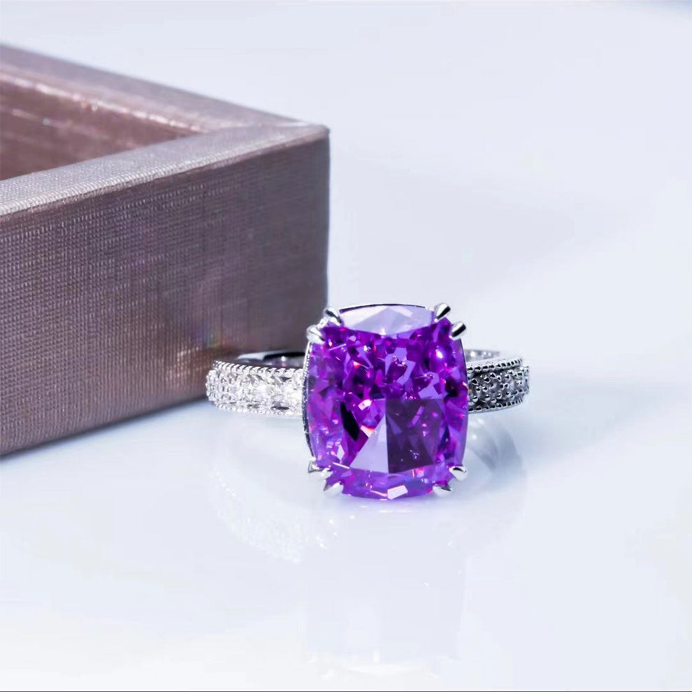 Women's White Gold Bezel Setting Purple Gem Retro Adjustable Ring