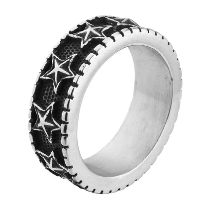 Vintage Solid Stainless Steel Five Point Starfish Round Ring for Men