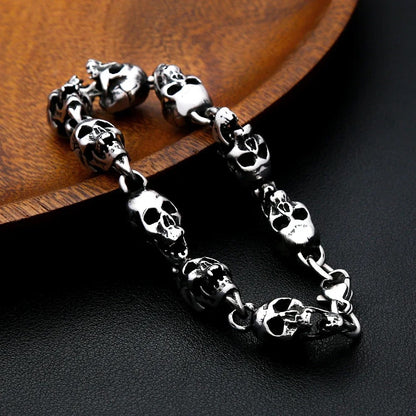 Men's Fashion Skull Stainless Steel Bracelet, Halloween Unique Personality Trendy Wrist Jewelry Accessory